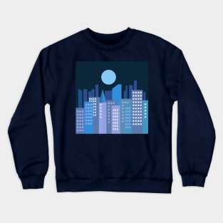 Blue Moon Night Modern City Skyline Crewneck Sweatshirt